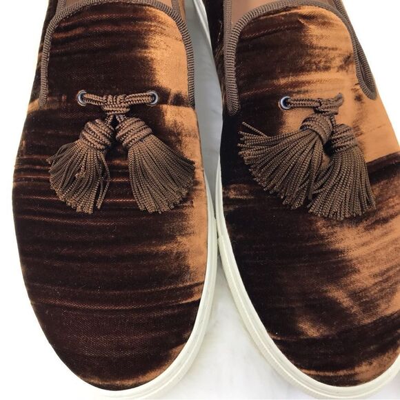 Superglamourous LOUIS Wrinkle Velvet Skate Style Slip On Shoe in Caramel - Picture 9 of 16